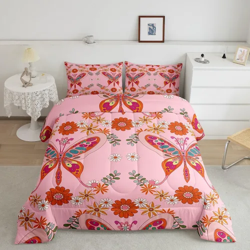 Vista 42 de Lindo juego de edredón de flores para niños y mujeres. Juego de ropa de cama de flores coloridas de dibujos animados, tamaño individual, bonito