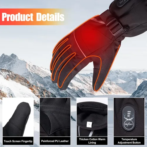 Vista 4 de SNOW DEER Guantes térmicos para hombres y mujeres, guantes eléctricos con batería recargable calentados de mano para motocicleta, ciclismo, caza