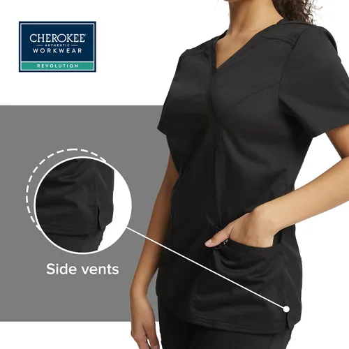 Vista 5 de Workwear Revolution WW610 - Ropa quirúrgica con estilo cruzado falso para mujer, elástica, suave y de fácil cuidado