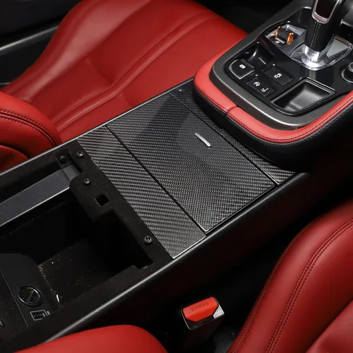 Vista 5 de Daeiclru Caja de almacenamiento de control central de fibra de carbono real, cubierta de panel compatible con Jaguar F-Type 2013-2022, consolas Negro
