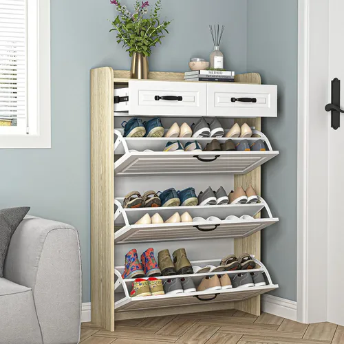 Vista 14 de Vibe & Dine Armario Organizador de Zapatos Estrecho con 3 Cajones Grandes Abatibles y 2 Cajones de Almacenamiento - Almacenamiento de Zapatos