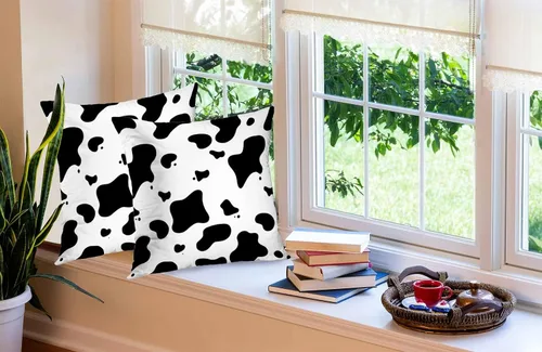 Vista 5 de TOMWISH Juego de 2 fundas de almohada de 16 x 16 pulgadas, diseño de vaca blanca y negra, fundas decorativas para el hogar, cama, sofá, sala
