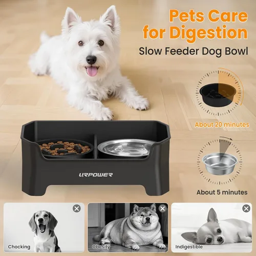 Vista 5 de URPOWER Cuencos elevados para perros pequeños, soporte elevado 3 en 1 Negro