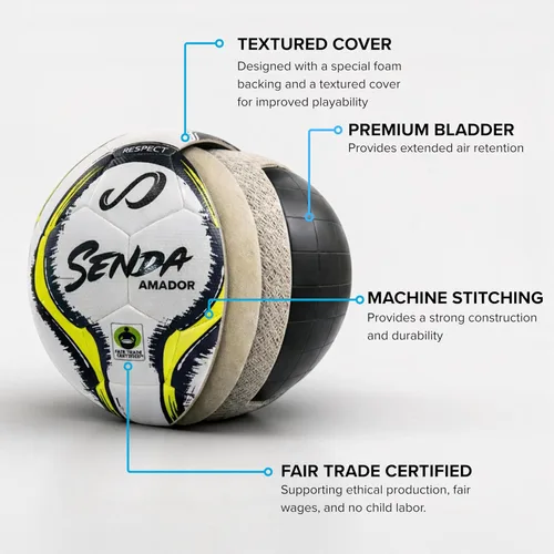 Vista 2 de Senda Amador Bola de Fútbol de Entrenamiento, Certificado de Comercio Justo Blanco/Amarillo