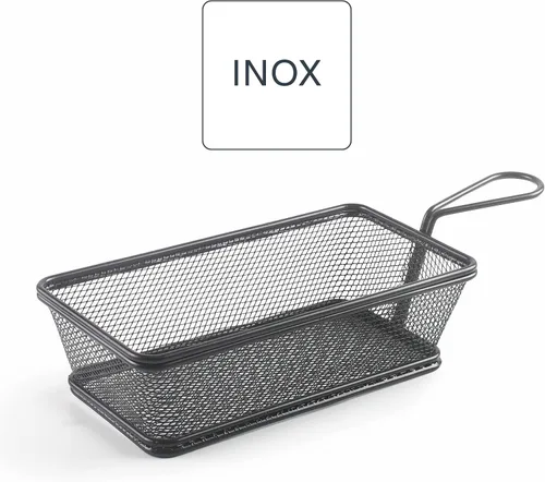 Vista 4 de LACOR - 61155 – Cesta rectangular para servir aperitivos, cesta de patata francesa, acero inoxidable, no apta para freír, 8.3 x 4.3 x 2.4 in