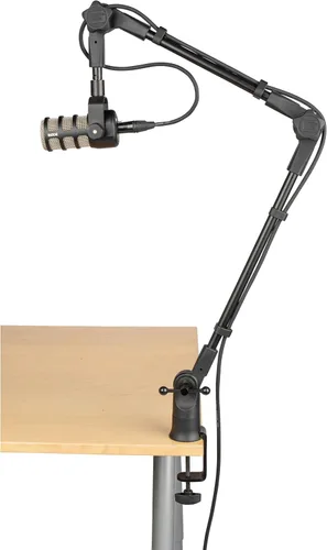 Vista 9 de Gator Frameworks - Soporte de micrófono de perfil delgado montado en escritorio con brazo de boom para transmisiones, podcasts, creación