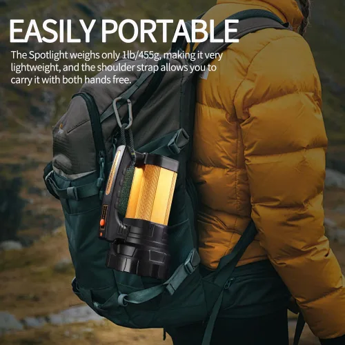 Vista 3 de Linterna recargable de 1200 lm, linterna de mano impermeable IP67 con 3400 mAh, 30 horas de funcionamiento, salida USB, foco LED con correa