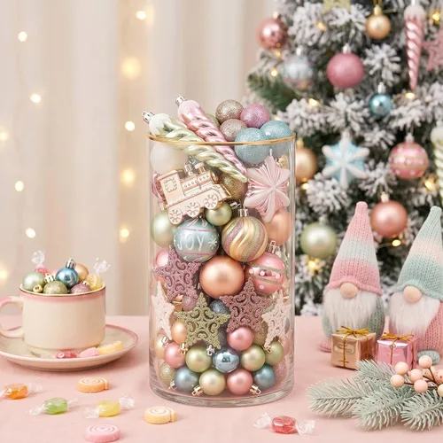 Vista 4 de Valery Madelyn Juego de adornos navideños de 100 unidades para decoración Pastel Macaron