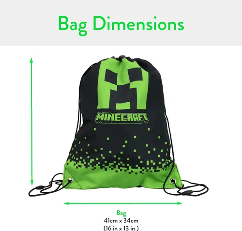 Vista 6 de Minecraft Bolsa de entrenamiento Bolsa de zapatos para niños Bolsas con cordón para niños Producto oficial, Negro -, Mochilas de mochila