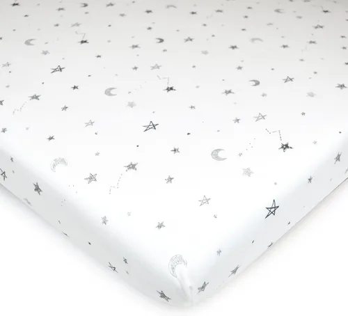 Vista 14 de American Baby Company - Sábana bajera ajustable de tejido de punto suave y transpirable 100% algodón, sábanas de practicuna, Estrellas azules