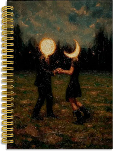 Vista 2 de Dark Witchy Moon Stars Notebook Journal, Celestial Astrology Witchy Gifts for Women Journal, Crescent Moon Face Starry Forest Spiral Notebook