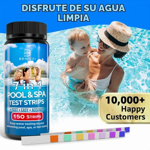 Vista 6 de Tiras de prueba 7 en 1 precisas para piscina, 150 tiras de prueba de spa para bañera de hidromasaje, kit de prueba rápida de agua de piscina, bromo