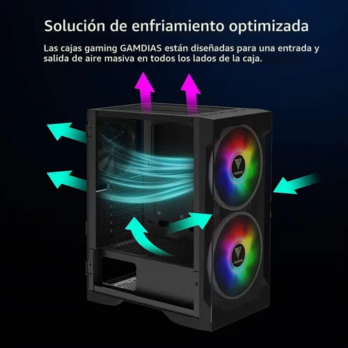 Vista 5 de GAMDIAS ATX Mid Tower - Carcasa para computadora de videojuegos para computadoras de escritorio y PC, 2 ventiladores ARGB LED de 7.874 in