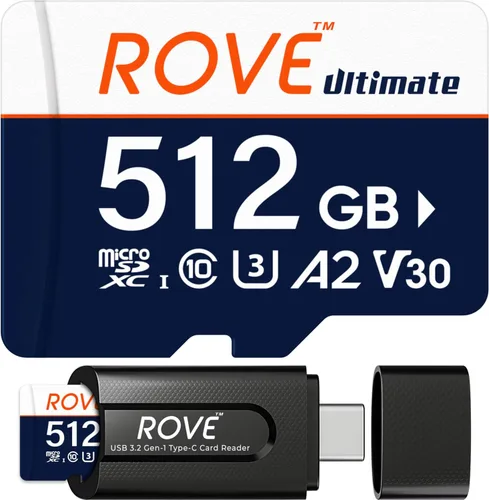 Vista 11 de ROVE Ultimate Micro SD Card microSDXC 128GB tarjeta de memoria con USB 3.2 tipo C lector de tarjetas 512GB 170MB/s C10, U3, V30, 4K, A2 para Dash