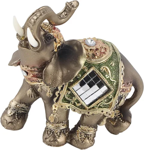 Vista 7 de WAL FRONT Lucky Feng Shui - Estatua de elefante verde, escultura de riqueza, regalo para decoración del hogar (verde mediano)