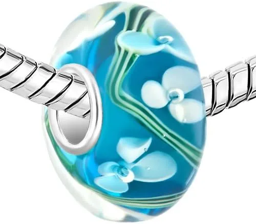 Vista 2 de LovelyCharms - esferas tipo burbujas de plata esterlina 925, con flores, murano, para usar con brazaletes