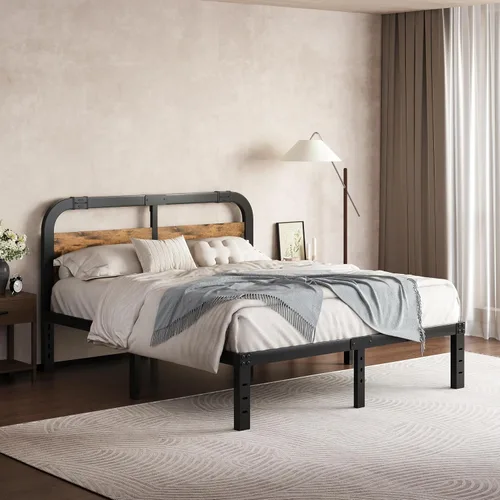 Vista 6 de ZIYOO Base de cama Queen de 14 pulgadas con cabecero, marco de cama de plataforma resistente, no necesita somier, sin ruido, espacio