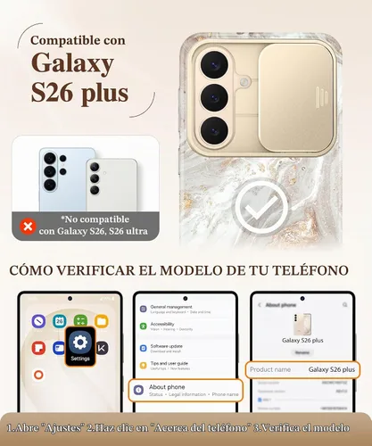 Vista 2 de GVIEWIN - Funda para Samsung Galaxy S26 Plus con cubierta deslizante para cámara de mármol Built-in Screen Protector, Military-Grade Shockproof