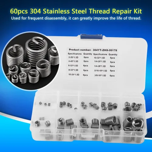 Vista 3 de Kit de reparación de rosca, kit de reparación de rosca, kit de reparación de rosca de acero inoxidable 304, kit surtido de insertos de reparación