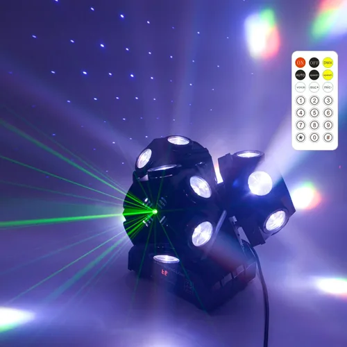 Vista 10 de Luz de Escenario de Cabeza Móvil RGBW 12LED Luces de Haz Giratorio Luces de Iluminación Ascendente de Escenario para Eventos Activada por Sonido