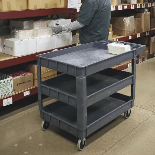 Vista 7 de Ironton Carrito utilitario de 3 bandejas de capacidad de 500 libras, carrito de carga de construcción de espuma estructural sin mantenimiento