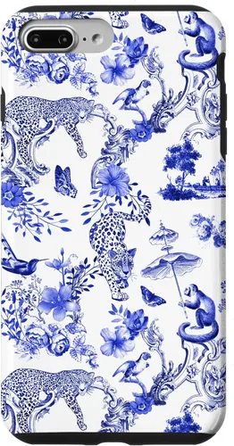 Vista 12 de French Blue Toile Chinoiserie with Flowers, Monkey, Leopards Case for iPhone 17