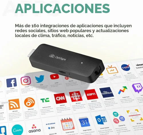 Vista 6 de OptiSigns OptiStick Reproductor de Señalización Digital - Basado en Android Stick 4K UHD HDMI, Quad Core, WiFi/Ethernet, Gestión Remota de Pantalla