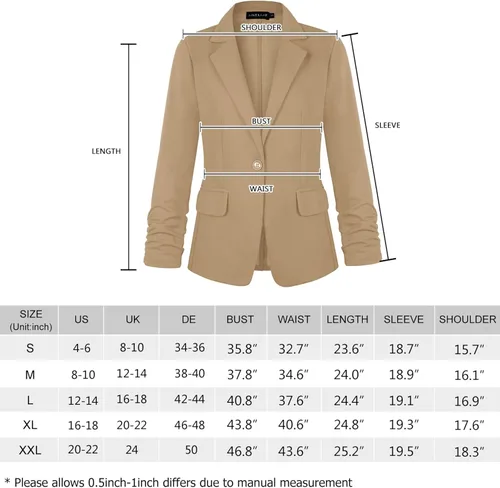Vista 4 de MINTLIMIT Blazer de manga 34 para mujer, blazer de oficina con un botón y bolsillos