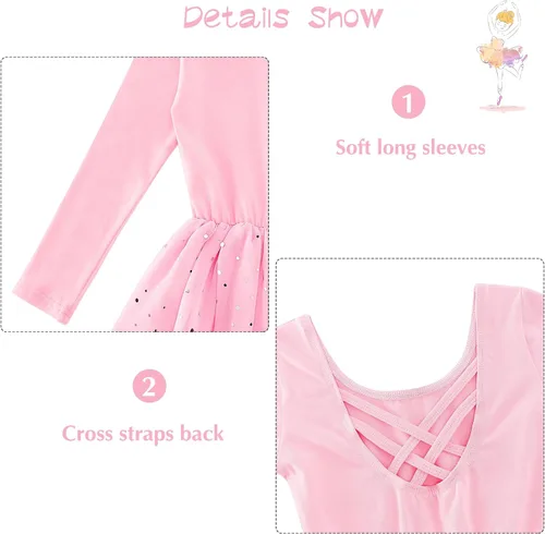 Vista 4 de Move Dance Girls Dance Leotards LongRuffle Sleeve Ballet Outfits Clothes Tutu Dress for 3-9 Years