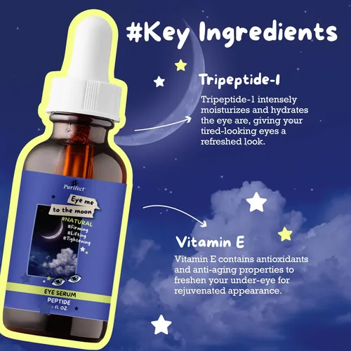 Vista 3 de Purifect Eye Me to the Moon Serum para mujeres y hombres, tratamiento de suero bajo los ojos con vitamina E, soporte antienvejecimiento, reafirmante