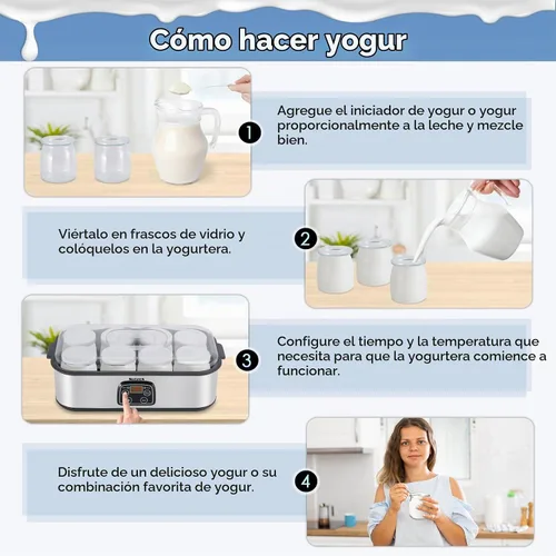 Vista 7 de Yogurt Maker Máquina automática digital para hacer yogur con 8 tarros de vidrio de 48 onzas (6 onzas cada frasco) pantalla LCD con control