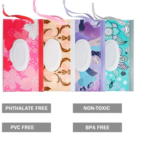 Vista 2 de PandaEar Paquete de 4 dispensadores de toallitas para bebés, soporte portátil para toallitas rellenables, bolsa de toallitas húmedas o salidas