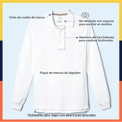 Vista 6 de French Toast Camisa de uniforme escolar de piqué con manga larga para niños y niñas, Azul marino