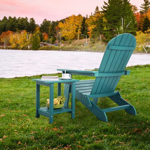 Vista 6 de Mesa auxiliar doble Adirondack Meluvici resistente a la intemperie, mesa de centro rectangular para exterior para silla Adirondack, Aruba