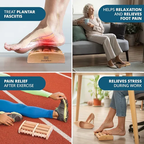 Vista 3 de TheraFlow - Masajeador dual de rodillos para pies (XL) – Relaja y alivia dolor de pies y fascitis plantar –Modelo mejorado 2017 – Gráfico laminado