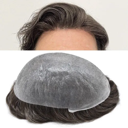 Vista 18 de Hairpiece para hombres Toupee Unidades de cabello humano para hombres Pieza de pelo de piel fina Toupee Hombres Reemplazo de pelo V-Loop Línea