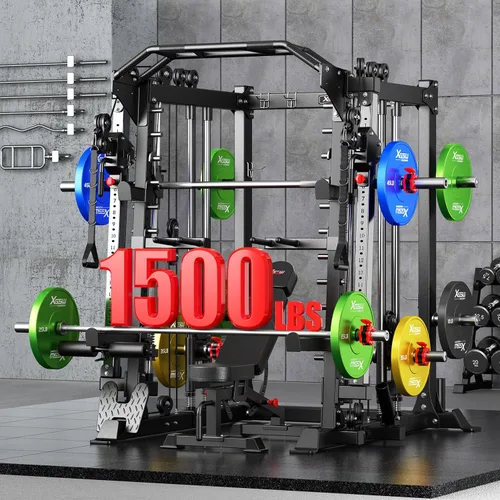 Vista 2 de XGSW Smith Machine Gimnasio en casa, jaula de potencia multifunción con sistema cruzado de cable de polea doble, estante para sentadillas