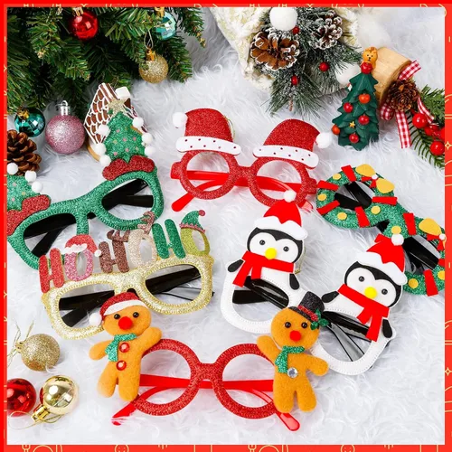 Vista 4 de 24 gafas de Navidad con purpurina para decoración de fiesta, marcos de anteojos, anteojos de disfraz para fiestas de Navidad, recuerdos