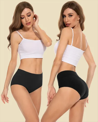 Vista 2 de PULIOU Ropa interior para mujer, paquete de 3, ropa interior elástica de algodón de cintura alta para mujer hipster posparto