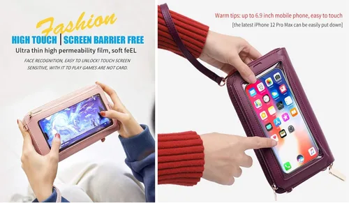 Vista 6 de Bolsa pequeña para teléfono con pantalla táctil con bloqueo RFID, bolso bandolera para mujer