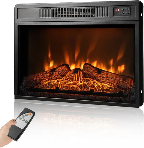 Vista 10 de Insertos de chimenea eléctrica de 18 pulgadas, calentador de chimenea empotrado de 1400 W con control remoto, temperatura ajustable y efectos