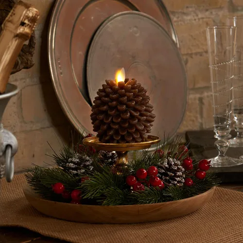 Vista 6 de Luminara Pinecone - Velas sin llama, con acabado marrón tiza, figuras de piña, velas LED de cera real sin perfume, funcionan