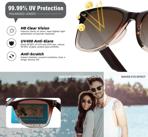 Vista 68 de MEETSUN Polarized Sunglasses for Women Men Classic Retro Square Frame Driving Sun Glasses UV Protection