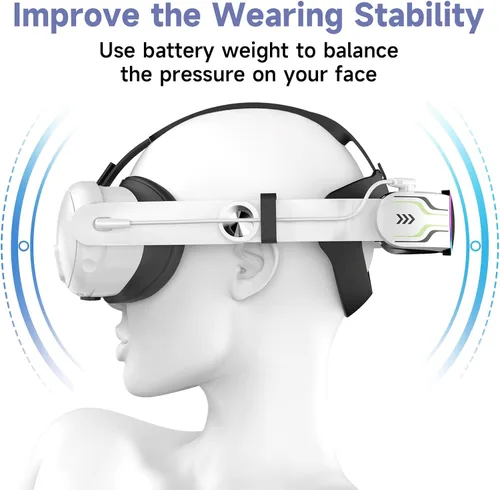 Vista 5 de Bioherm Head Strap with Battery for MetaOculus Quest 3, 10000mAh Battery Pack for Extended 8 Hrs of Playtime, Fast Charging VR Power, Adjustable