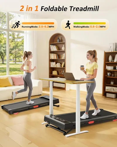 Vista 7 de Walking Pad Treadmill with Handle Bar,Walking Pad with Incline 8%,2.5HP Quiet Under Desk 320 lbs 2 in 1Treadmills for Home Office,Compact Foldable
