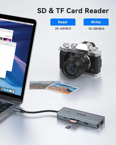 Vista 9 de Hub USB C para MacBook Pro/Air, Mac Dongle con 3 puertos USB, USB C a HDMI, USB C a RJ45 Ethernet, MOKiN 8 en 1 USB C a HDMI, carga PD de 100 W