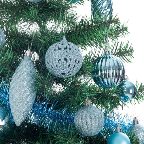 Vista 4 de Ogrmar Juego de adornos de bola de árbol de Navidad de 119 quilates, formas y tamaños surtidos, decoración colgante inastillable con paquete de Azul