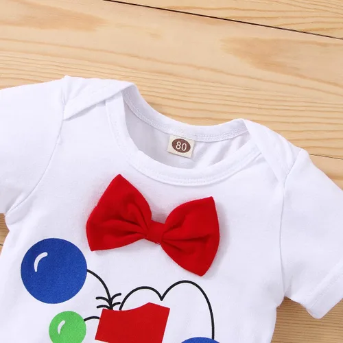 Vista 3 de IDOPIP Traje formal para bebé niño para el primer cumpleaños de Cake Smash con corbatín y tirantes y pantalones cortos para sesión de fotos