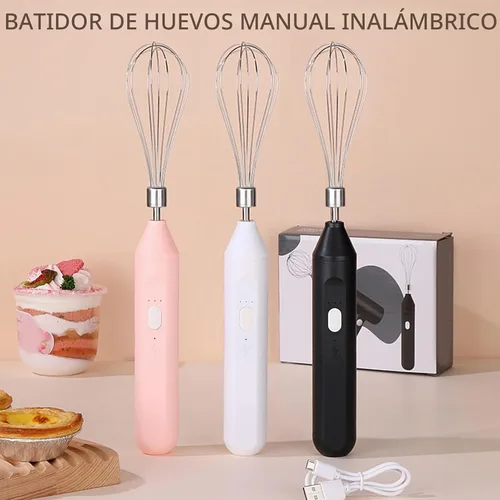 Vista 6 de Batidor eléctrico de huevos, batidora de mano inalámbrica de 3 velocidades para hornear en casa (negro)