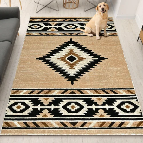 Vista 31 de YHSF South West - alfombra nativa americana del suroeste, fácil de limpiar, gruesa, suave y duradera, alfombra tribal inspirada en indios americanos